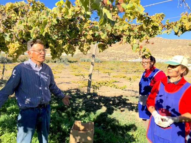 Sebastián Marín junto al equipo de recolección de la finca